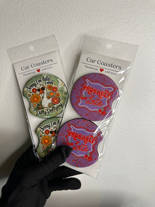 Funny Car Coasters | Cute Car Accessories | Fun Car Accessory | Holiday Gifts | Cup Coaster Set | Neoprene