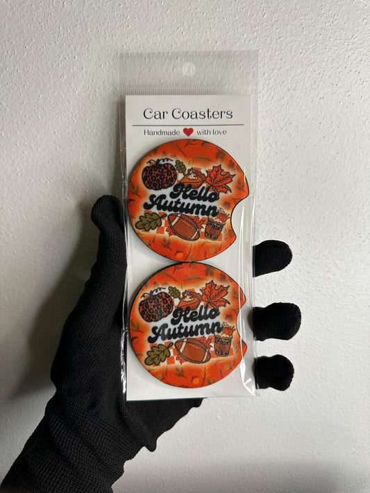Fall Car Coasters | Cute Car Accessories | Seasonal Car Accessory | Holiday Gifts | Cup Coaster Set | Neoprene