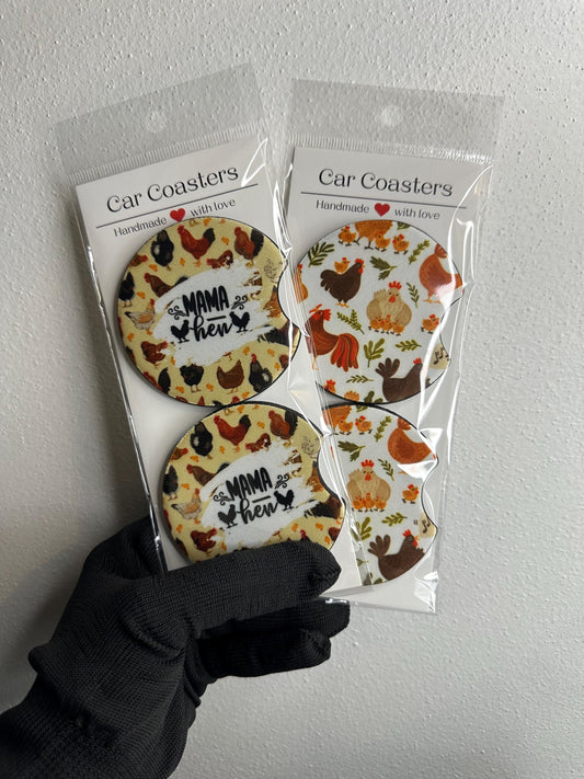Chicken Car Coaster | Handmade Neoprene Cup Coaster Set