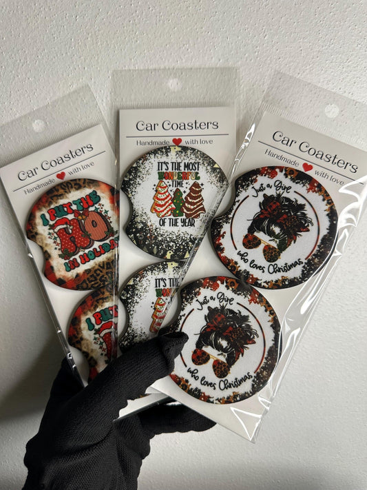 Christmas Car Coasters | Cute Car Accessories | Seasonal Car Accessory | Holiday Gifts | Cup Coaster Set | Neoprene