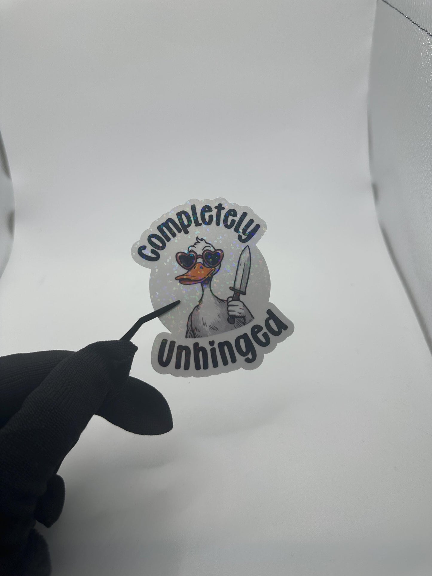 Completely Unhinged Duck Vinyl Sticker | Funny Dark Humor Gift