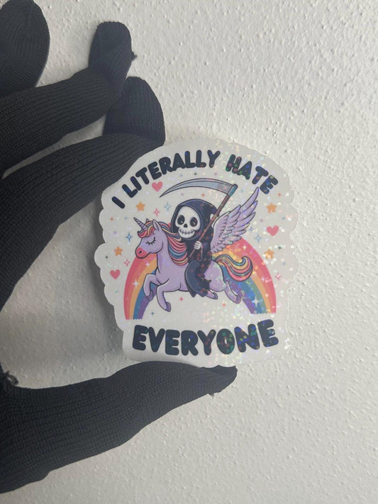 Funny Grumpy Reaper Unicorn Sticker | Dark Humor Gift