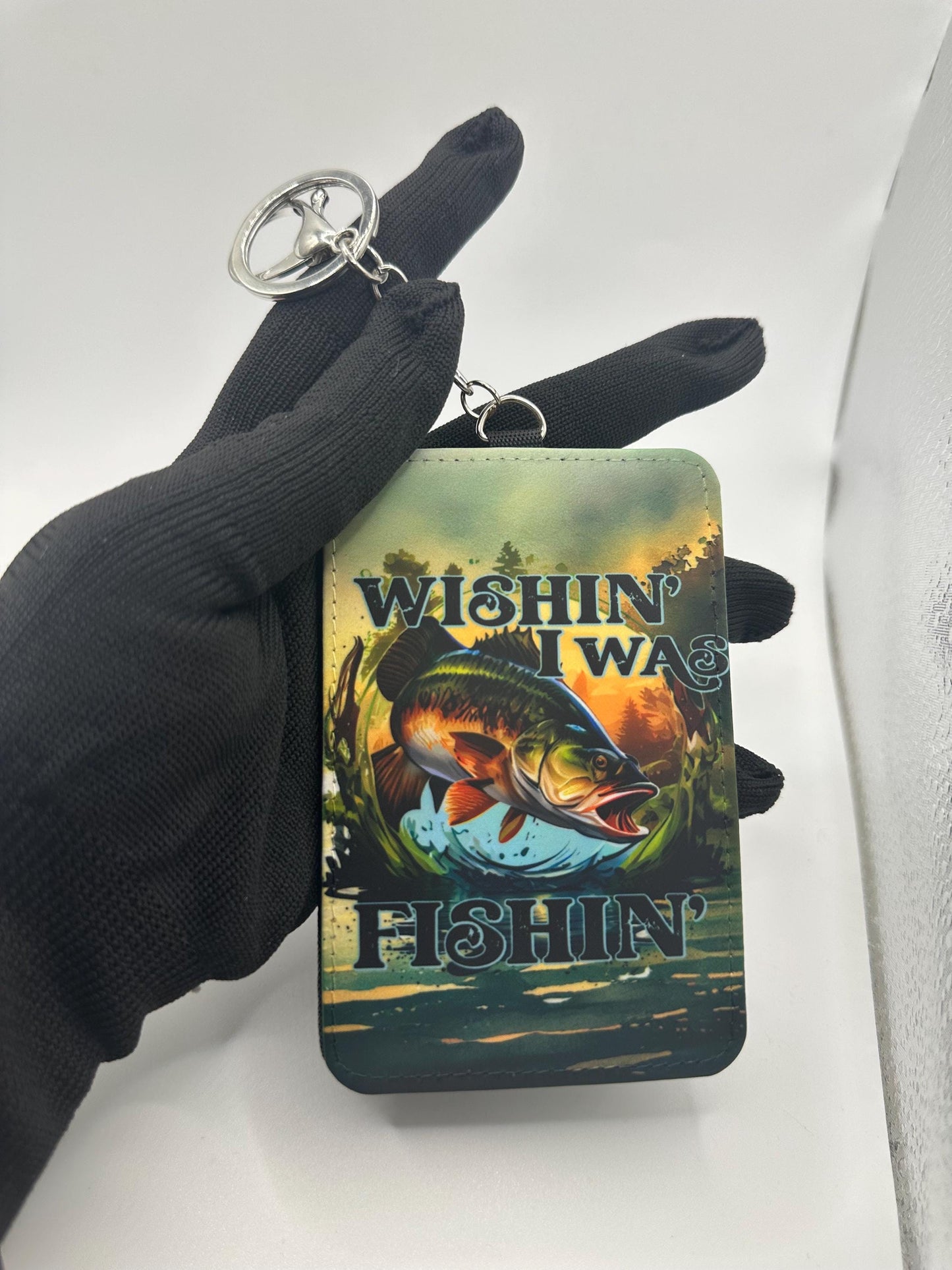 Wishin I Was Fishin Keychain Wallet | PU Leather Card Holder | ID Holder