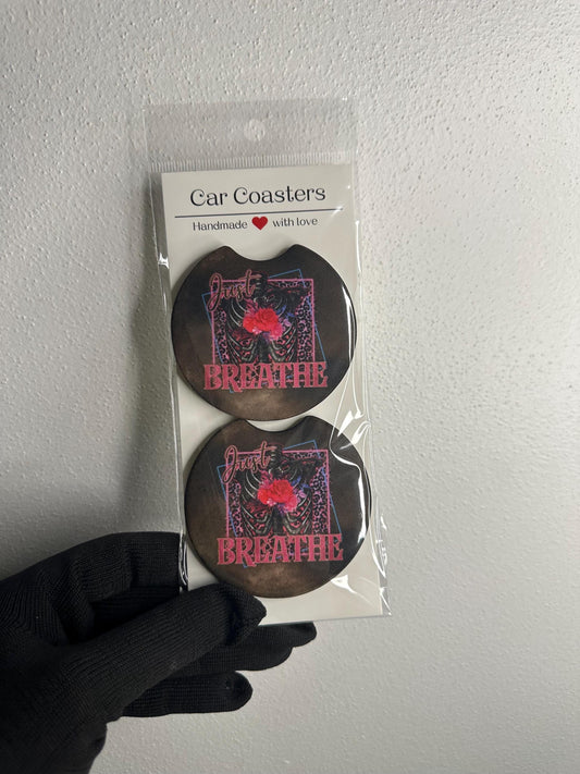 Just Breathe Car Coaster Set | Retro Skull Neoprene Accessory