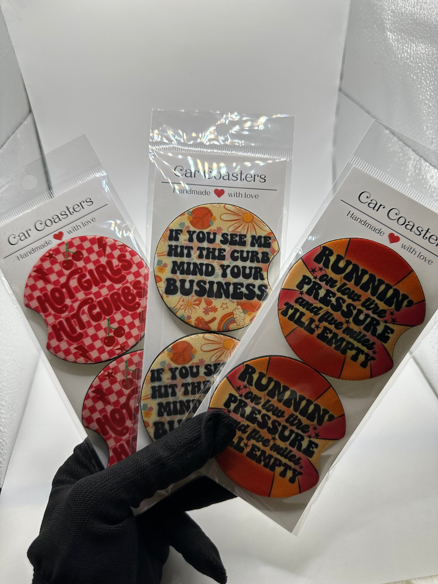 Funny Car Coasters | Cute Car Accessories | Fun Car Accessory | Holiday Gifts | Cup Coaster Set | Neoprene