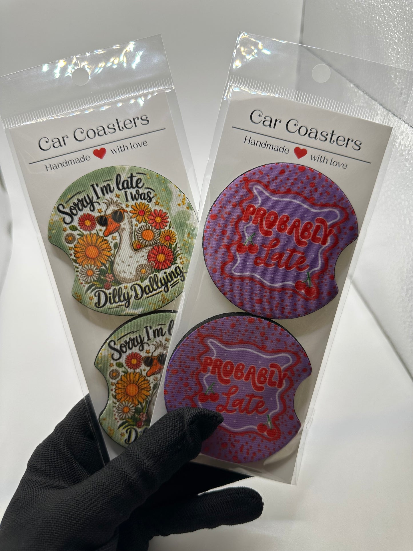 Funny Car Coasters | Cute Car Accessories | Fun Car Accessory | Holiday Gifts | Cup Coaster Set | Neoprene