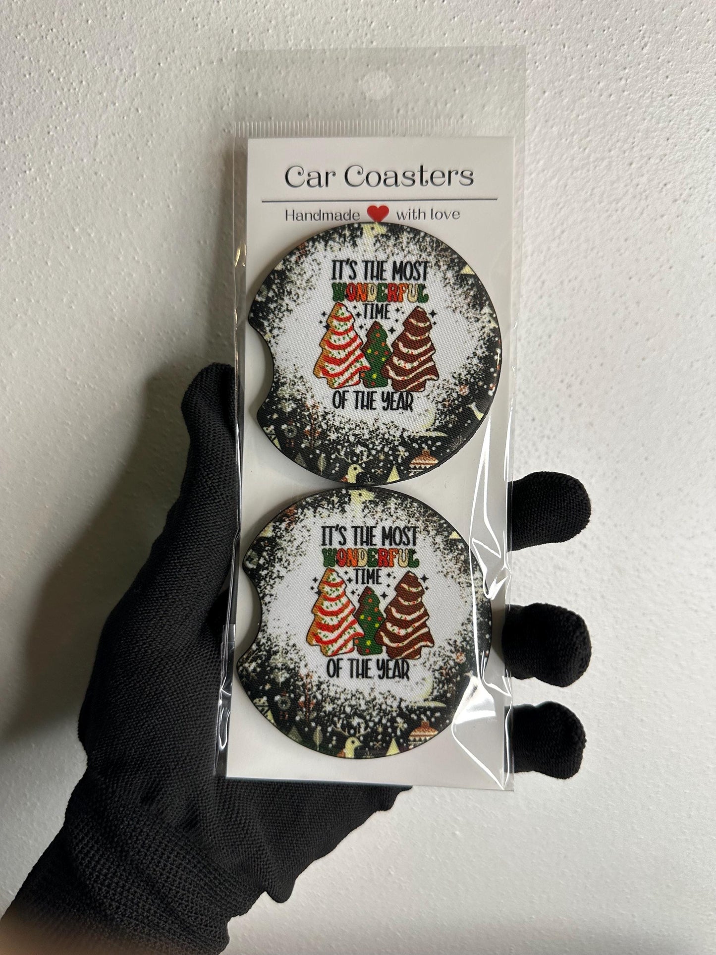 Christmas Car Coasters | Cute Car Accessories | Seasonal Car Accessory | Holiday Gifts | Cup Coaster Set | Neoprene