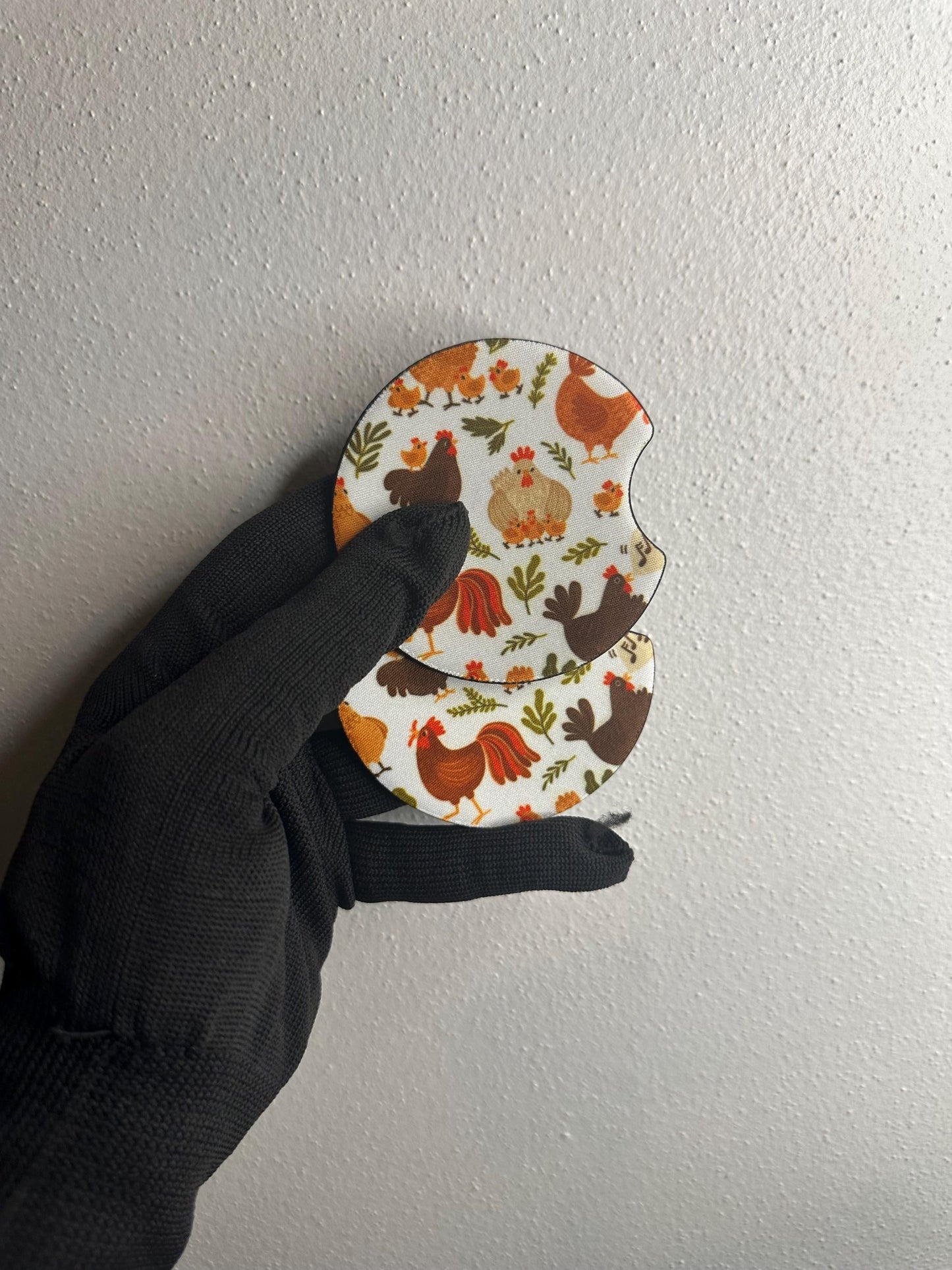 Chicken Car Coaster | Handmade Neoprene Cup Coaster Set