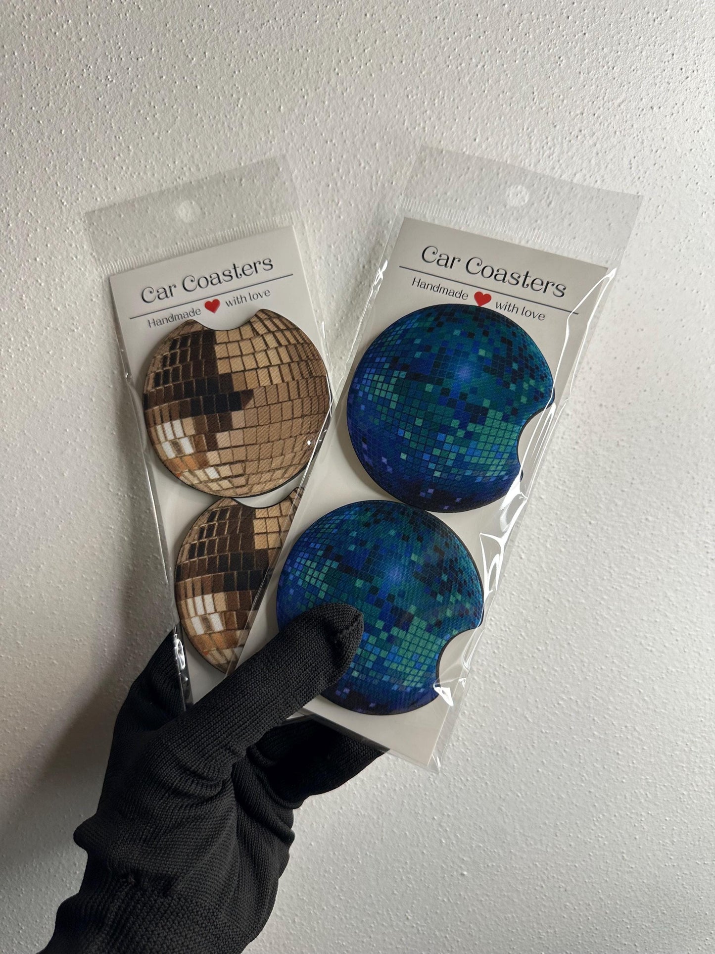 Disco Ball Car Coaster Set | Neoprene Cup Holder Accessory