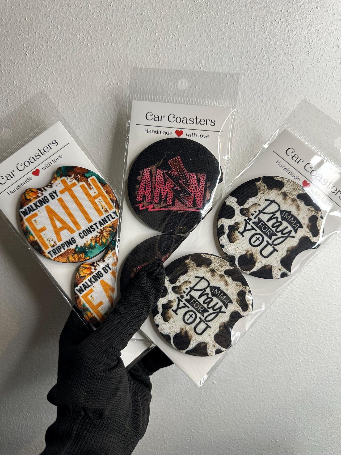 Faith Car Coasters | Handmade Neoprene Cup Holder Set