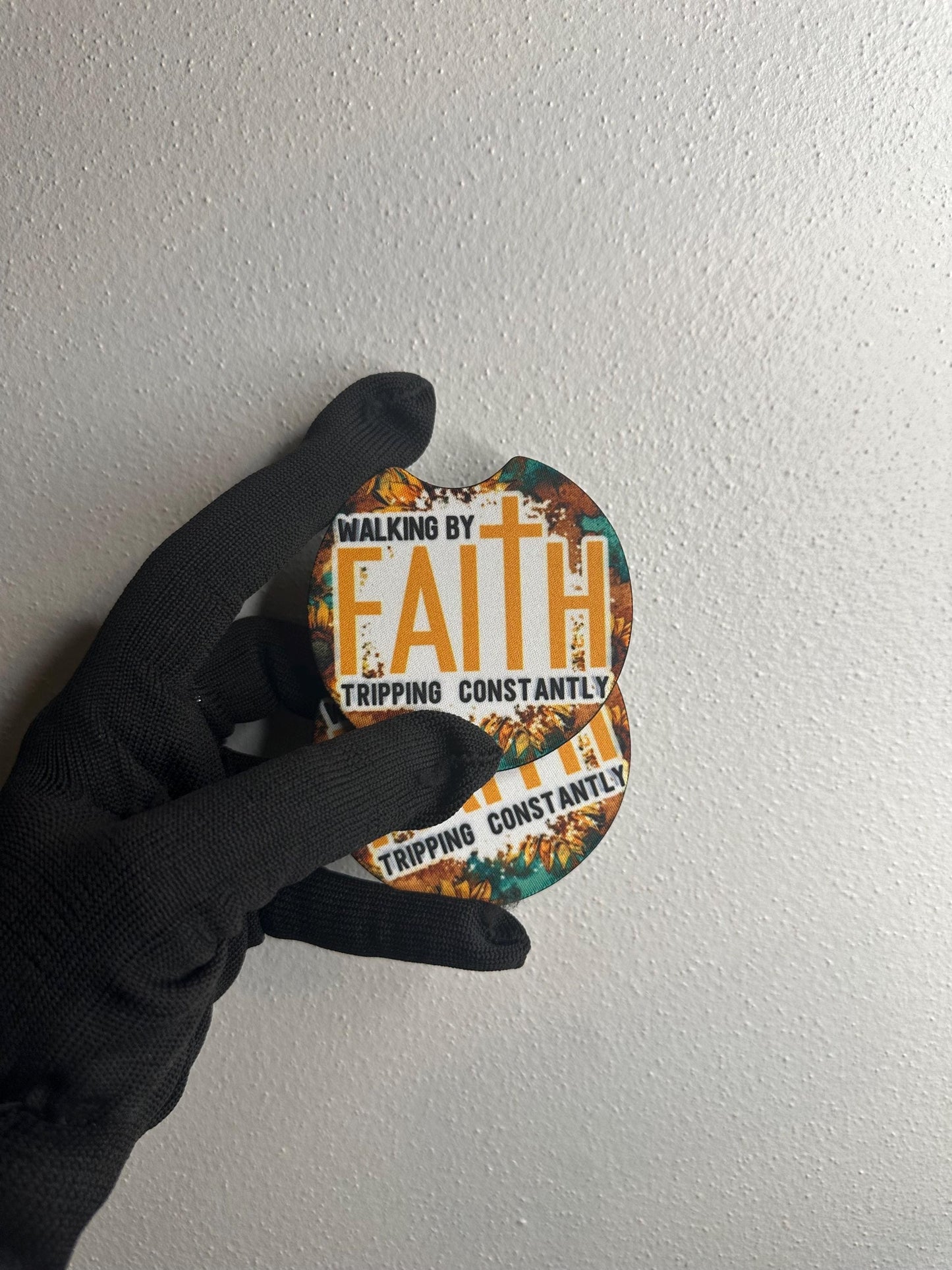 Faith Car Coasters | Handmade Neoprene Cup Holder Set