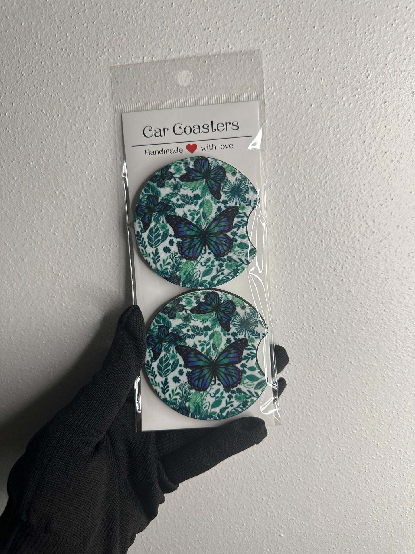 Butterfly Car Coaster Set | Handmade Neoprene Cup Holder Accessory