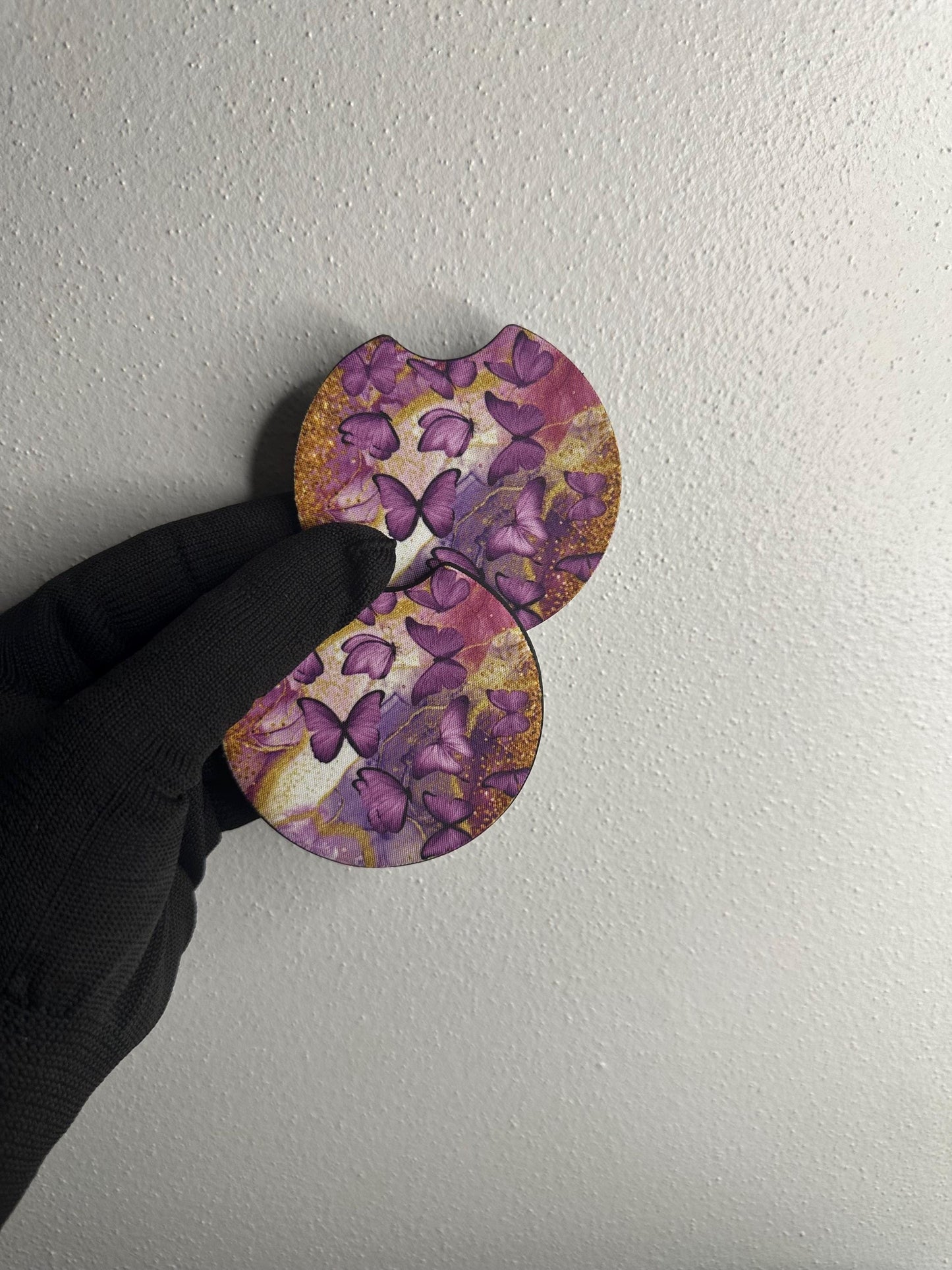 Butterfly Car Coaster Set | Handmade Neoprene Cup Holder Accessory