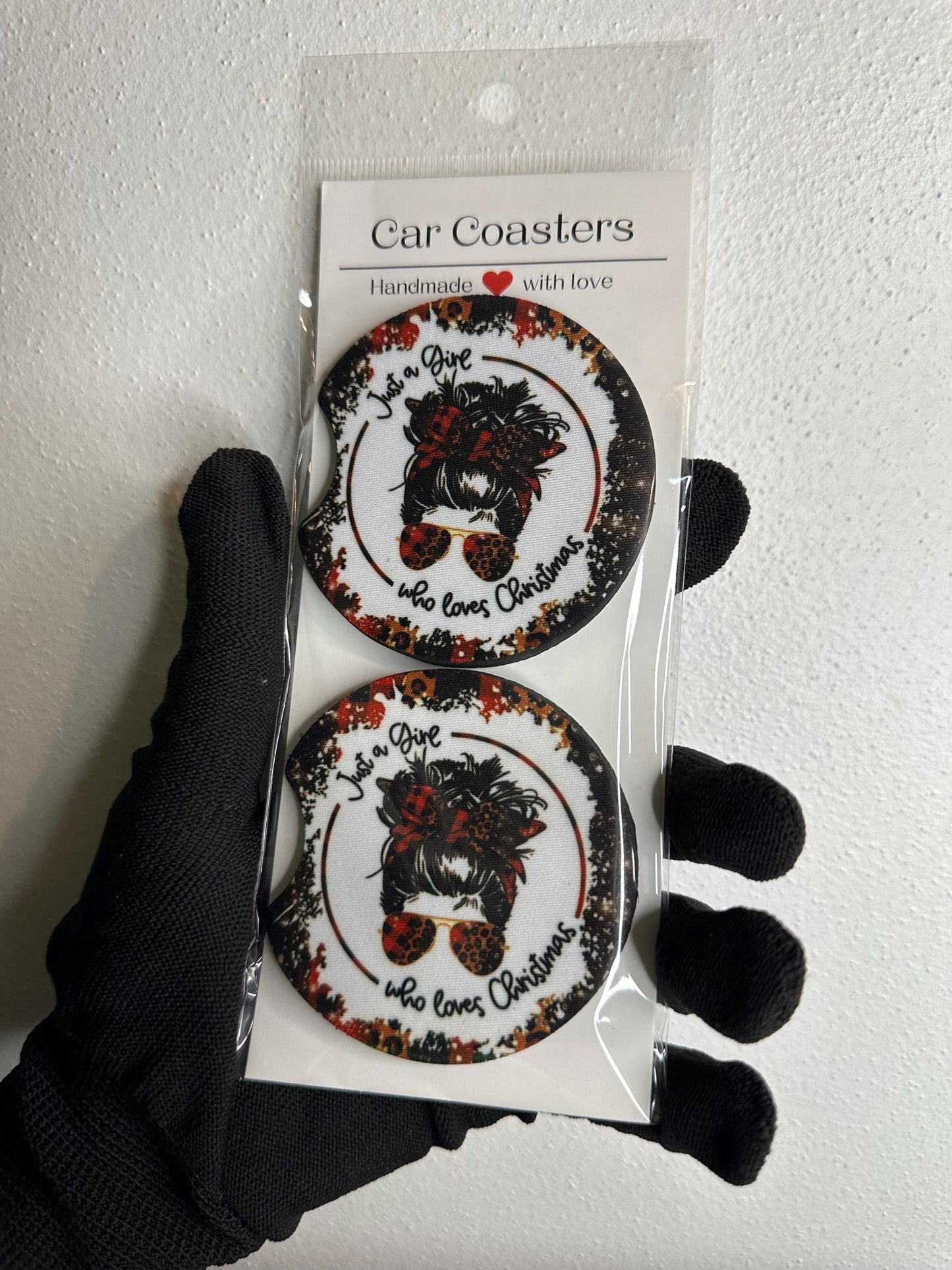 Christmas Car Coasters | Cute Car Accessories | Seasonal Car Accessory | Holiday Gifts | Cup Coaster Set | Neoprene