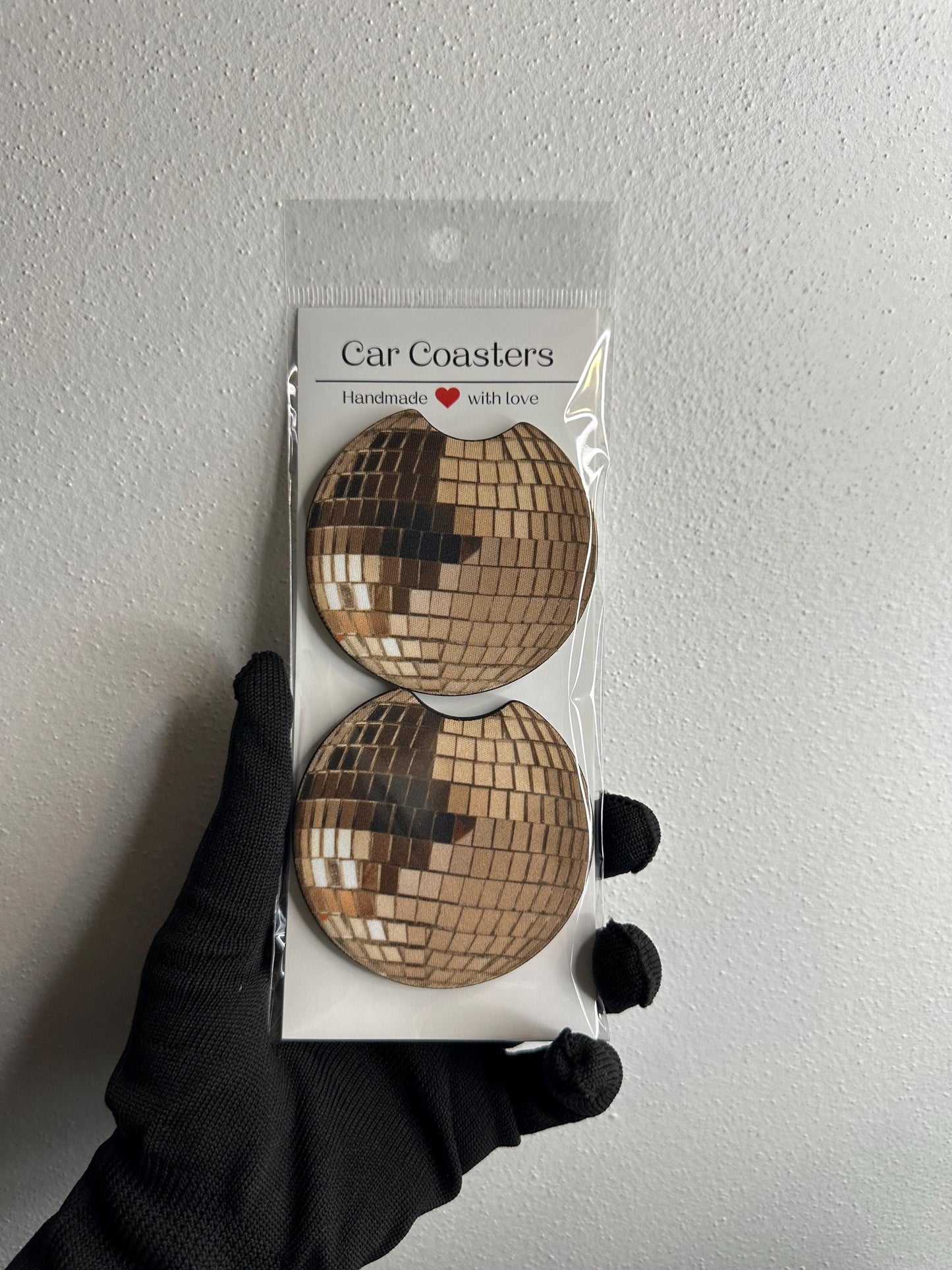 Disco Ball Car Coaster Set | Neoprene Cup Holder Accessory