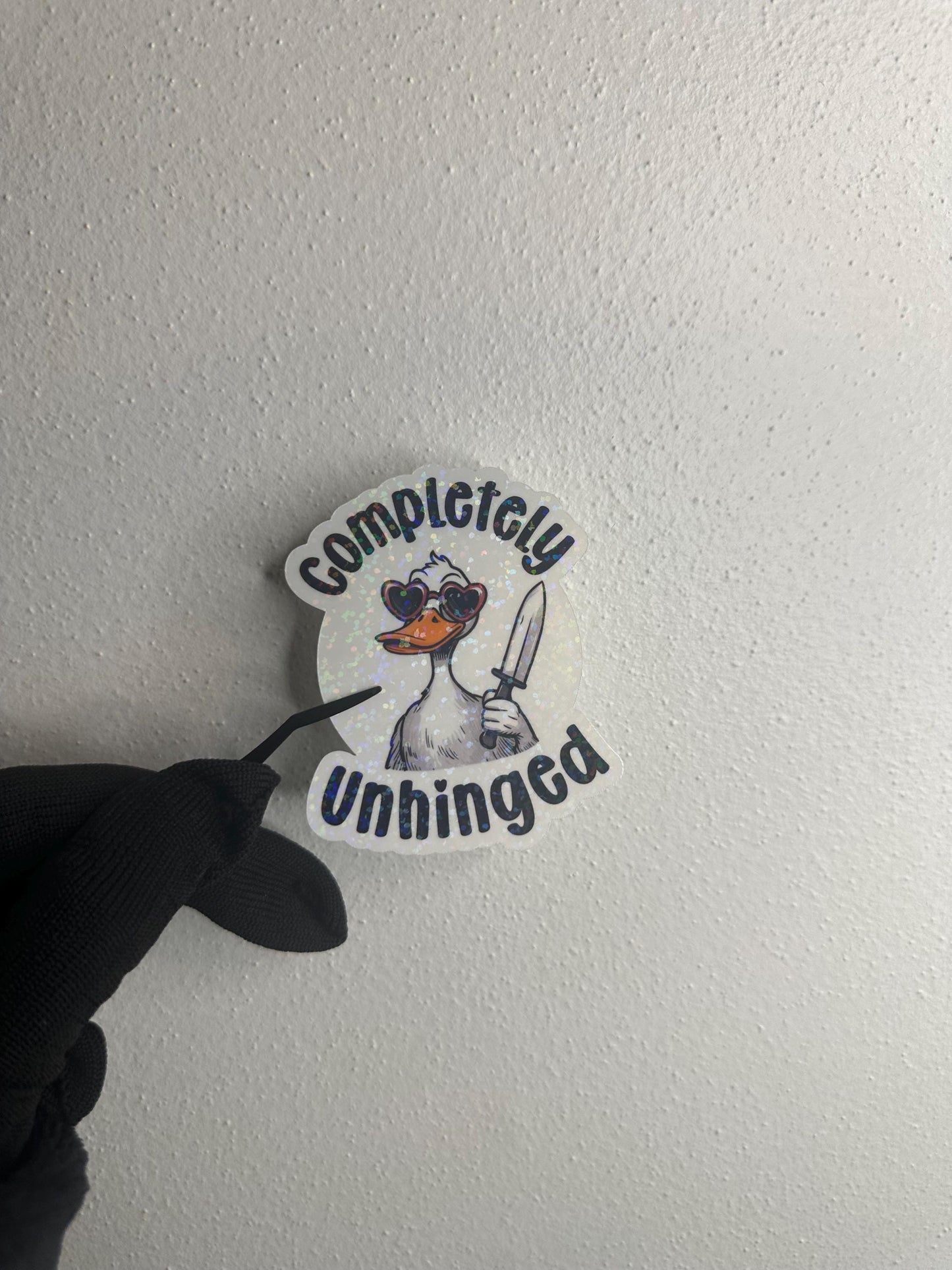 Completely Unhinged Duck Vinyl Sticker | Funny Dark Humor Gift