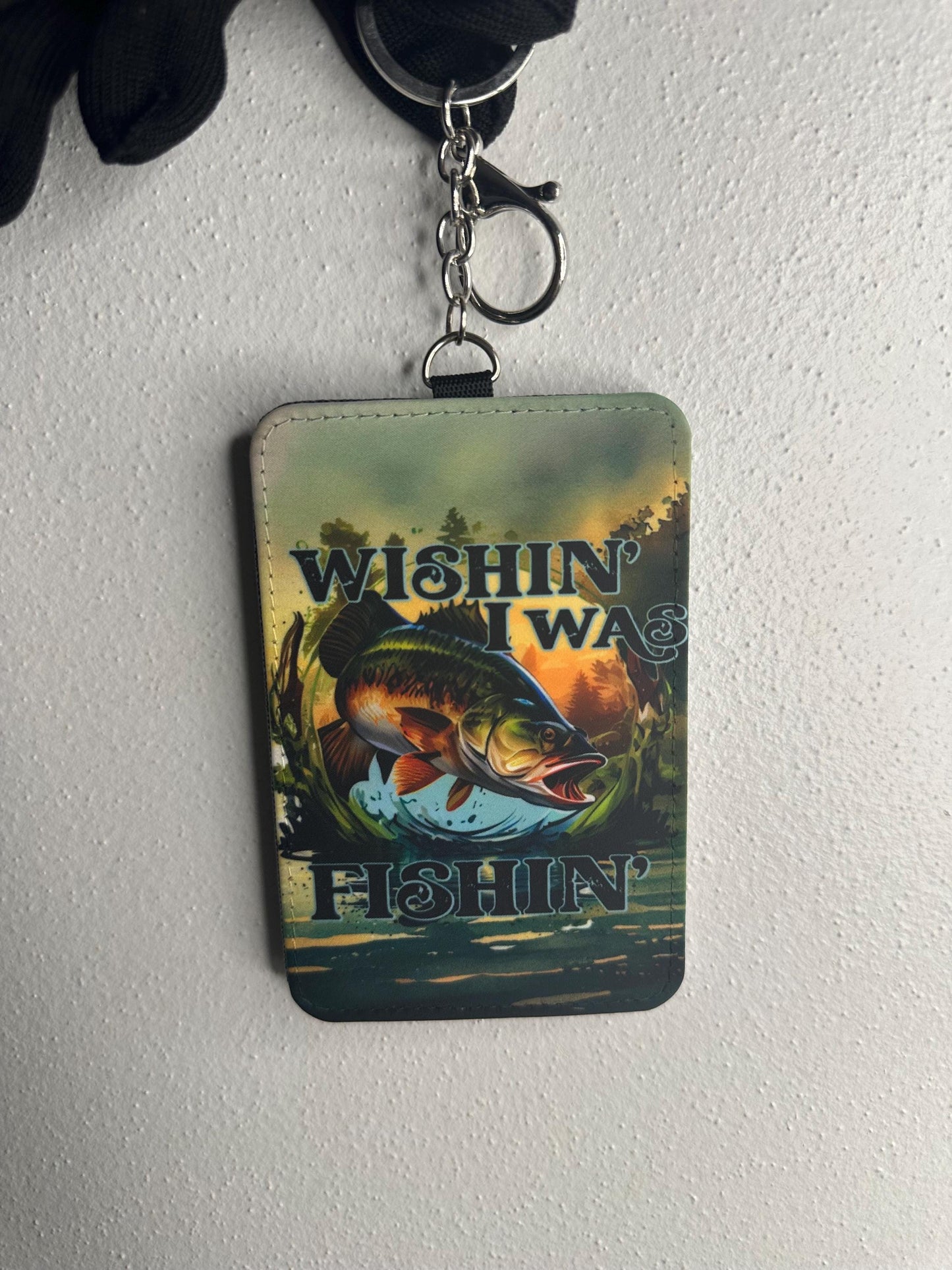 Wishin I Was Fishin Keychain Wallet | PU Leather Card Holder | ID Holder