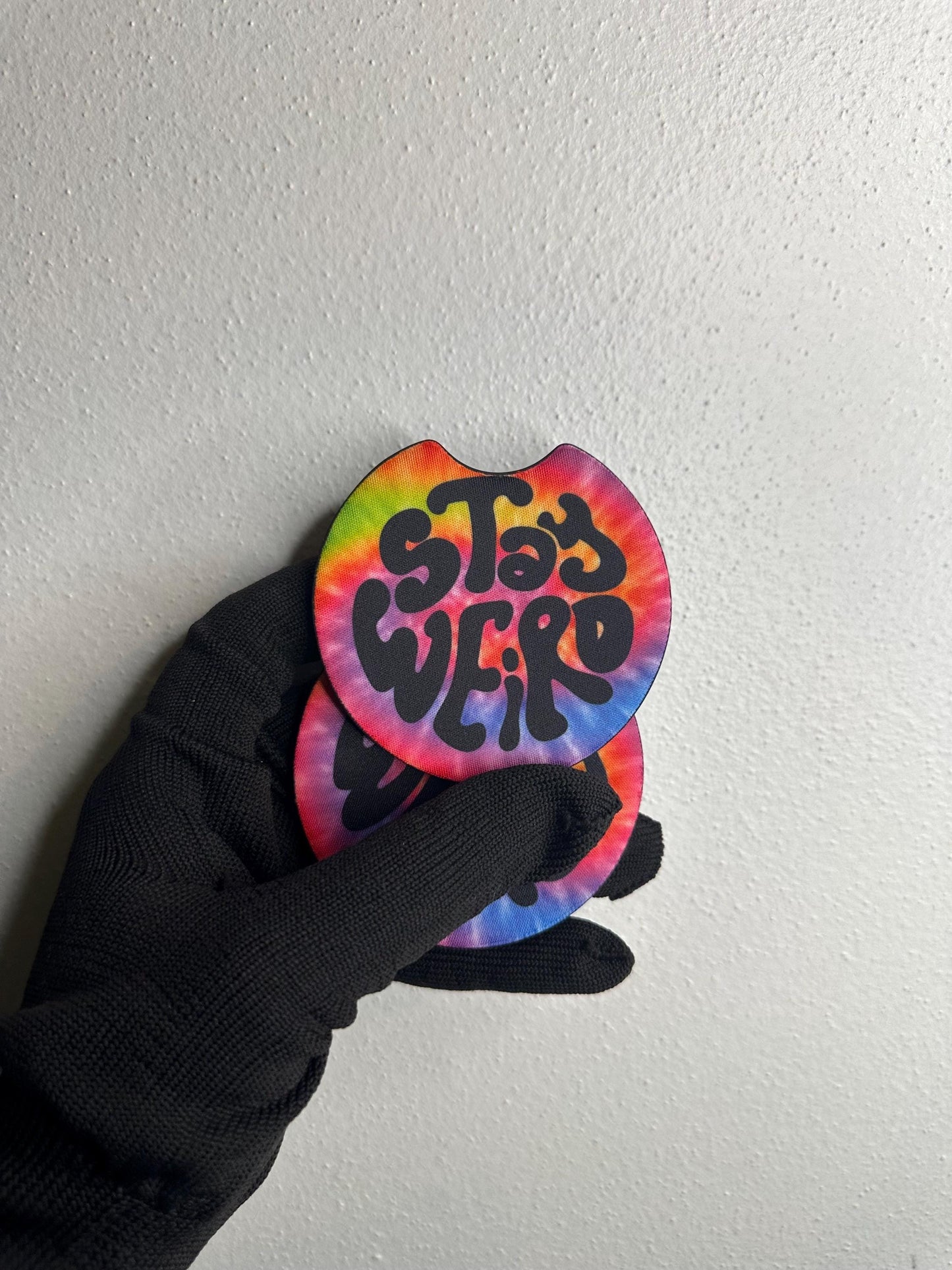 Stay Weird Car Coaster | Rainbow Tie Dye Neoprene Cup Coaster