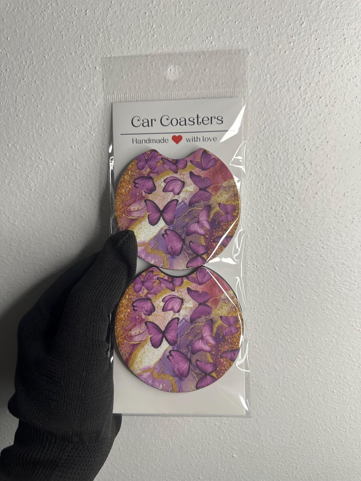 Butterfly Car Coaster Set | Handmade Neoprene Cup Holder Accessory