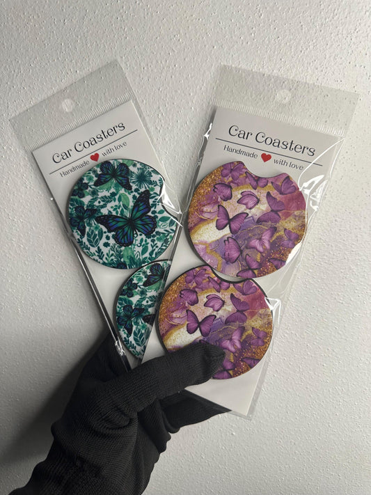 Butterfly Car Coaster Set | Handmade Neoprene Cup Holder Accessory