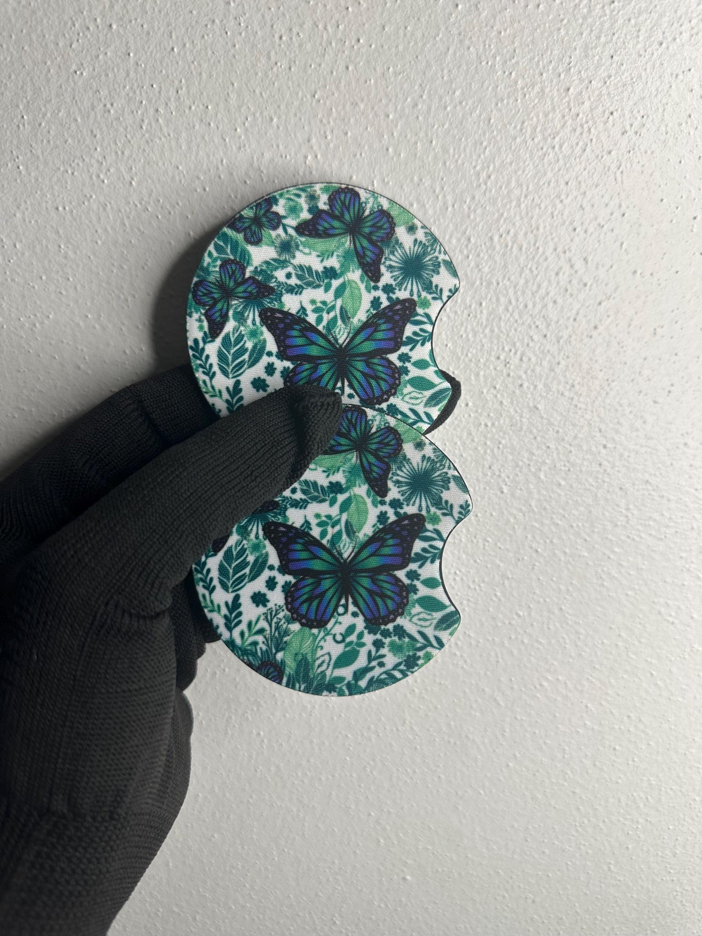 Butterfly Car Coaster Set | Handmade Neoprene Cup Holder Accessory