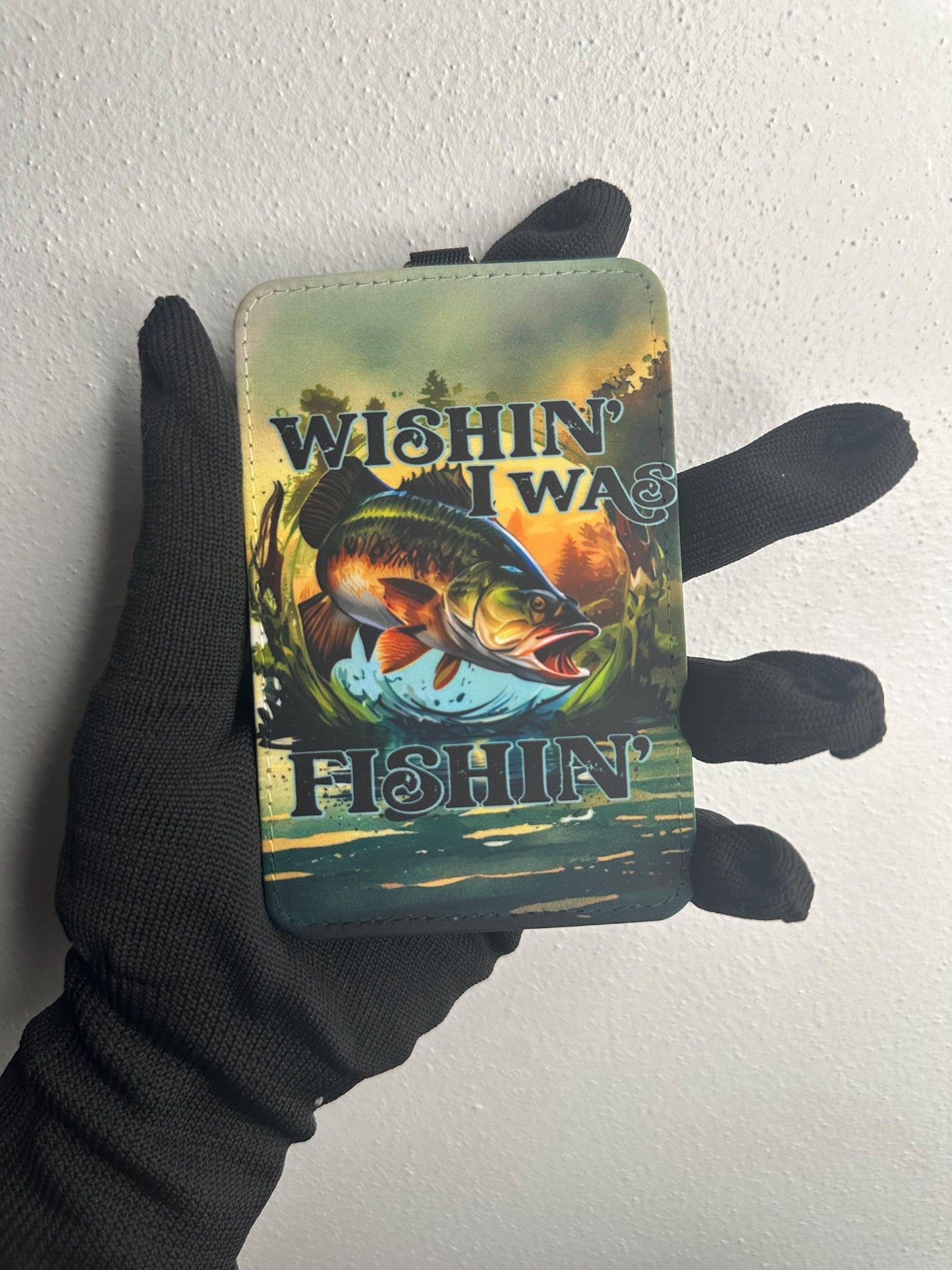 Wishin I Was Fishin Keychain Wallet | PU Leather Card Holder | ID Holder
