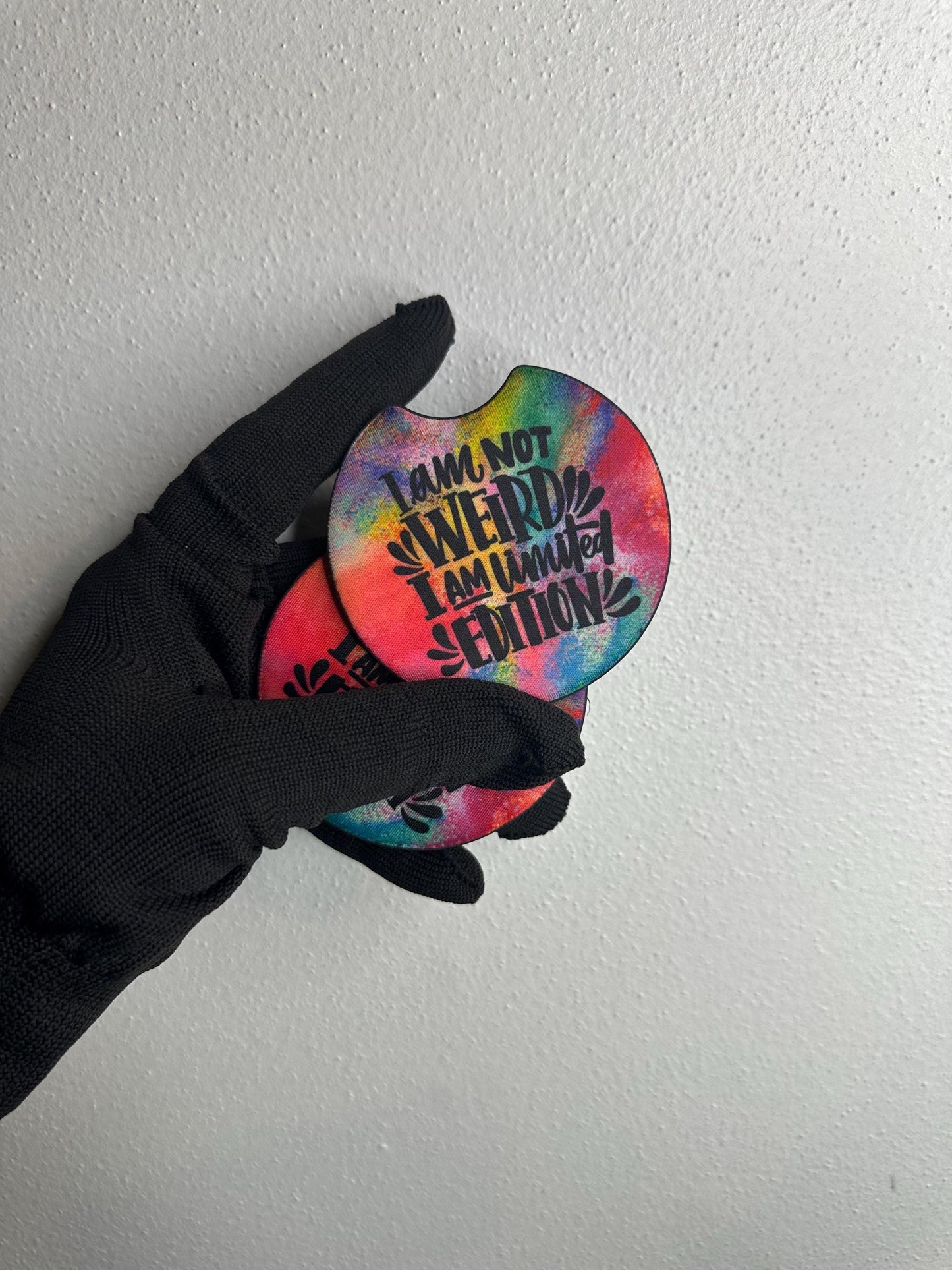 Funny Car Coasters | "I Am Not Weird" Neoprene Cup Holder Set