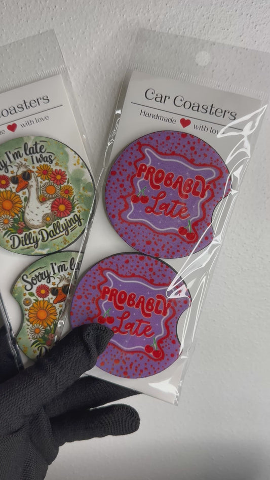 Funny Car Coasters | Cute Car Accessories | Fun Car Accessory | Holiday Gifts | Cup Coaster Set | Neoprene